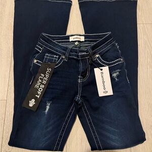 BAMBOO Blue Flare Wide Leg Jeans